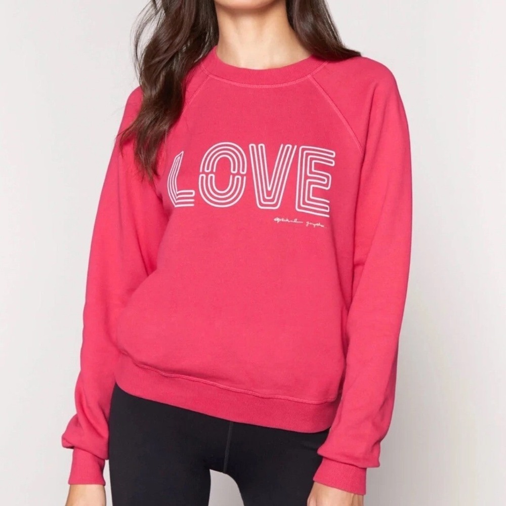 Spiritual Gangster Love Graphic Sweatshirt Berry Pink Cotton Pullover Medium